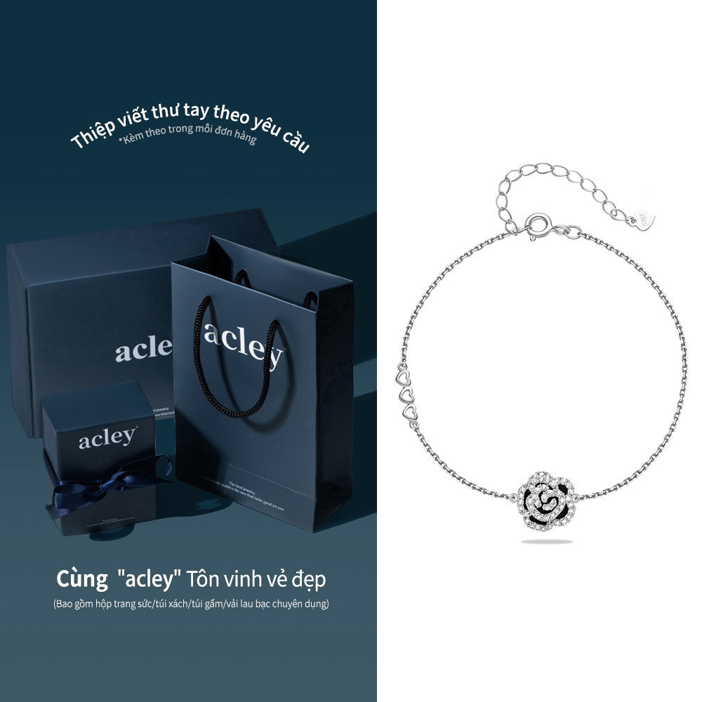Lắc tay bạc S925 hoa hồng đính đá zircon 5A