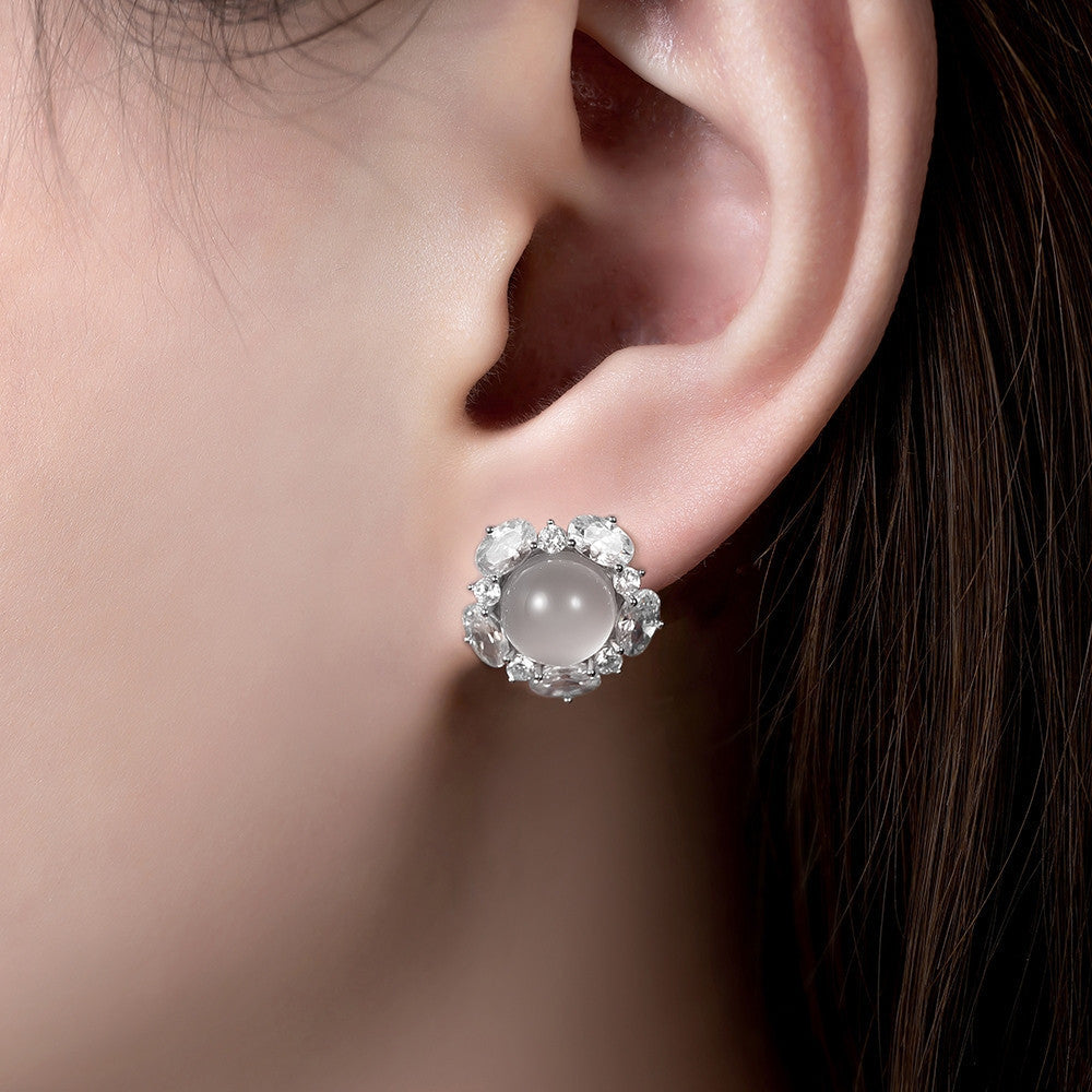 Dây chuyền bạc S925 mặt hoa đá mã não chalcedony viền zircon 5A