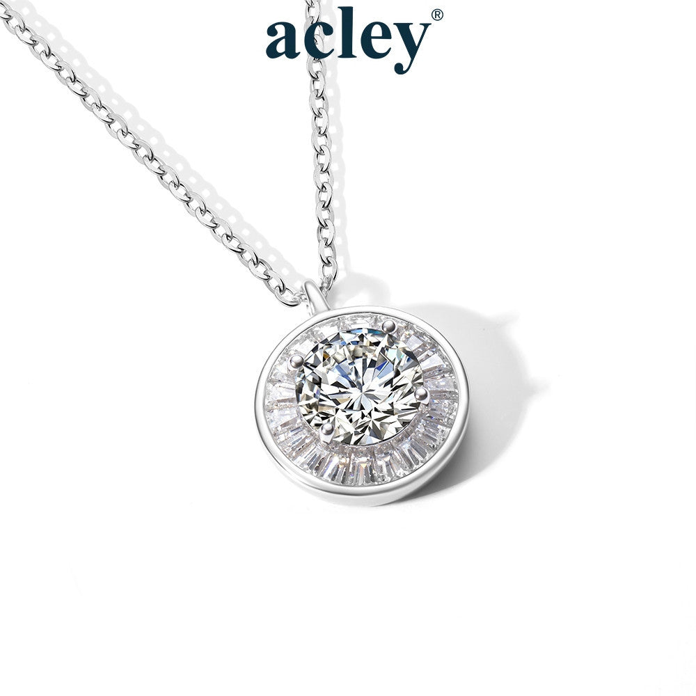 Bông tai bạc S925 đính đá Moissanite dáng tròn viền baguette