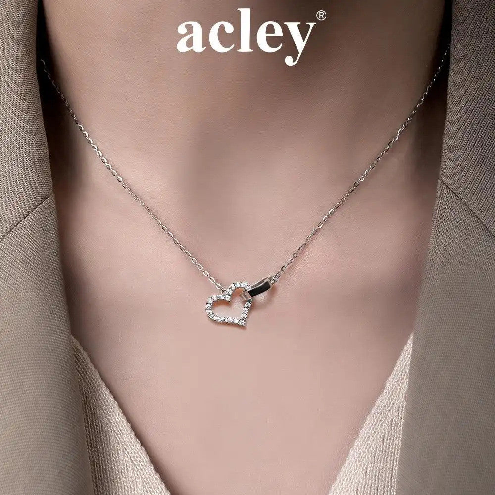 Dây chuyền bạc S925 hình trái tim đôi đính đá zircon 5A