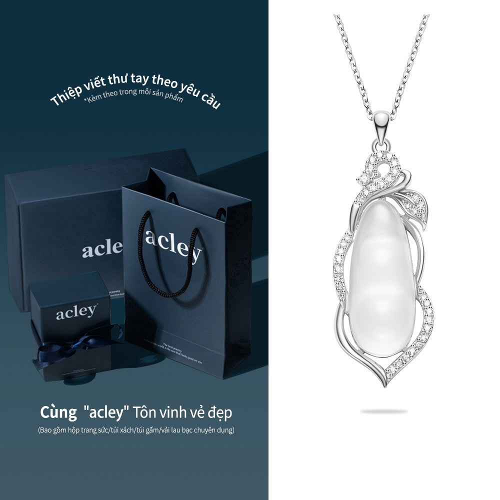 Dây chuyền bạc S925 mặt giọt nước dài đá mã não chalcedony viền zircon 5A