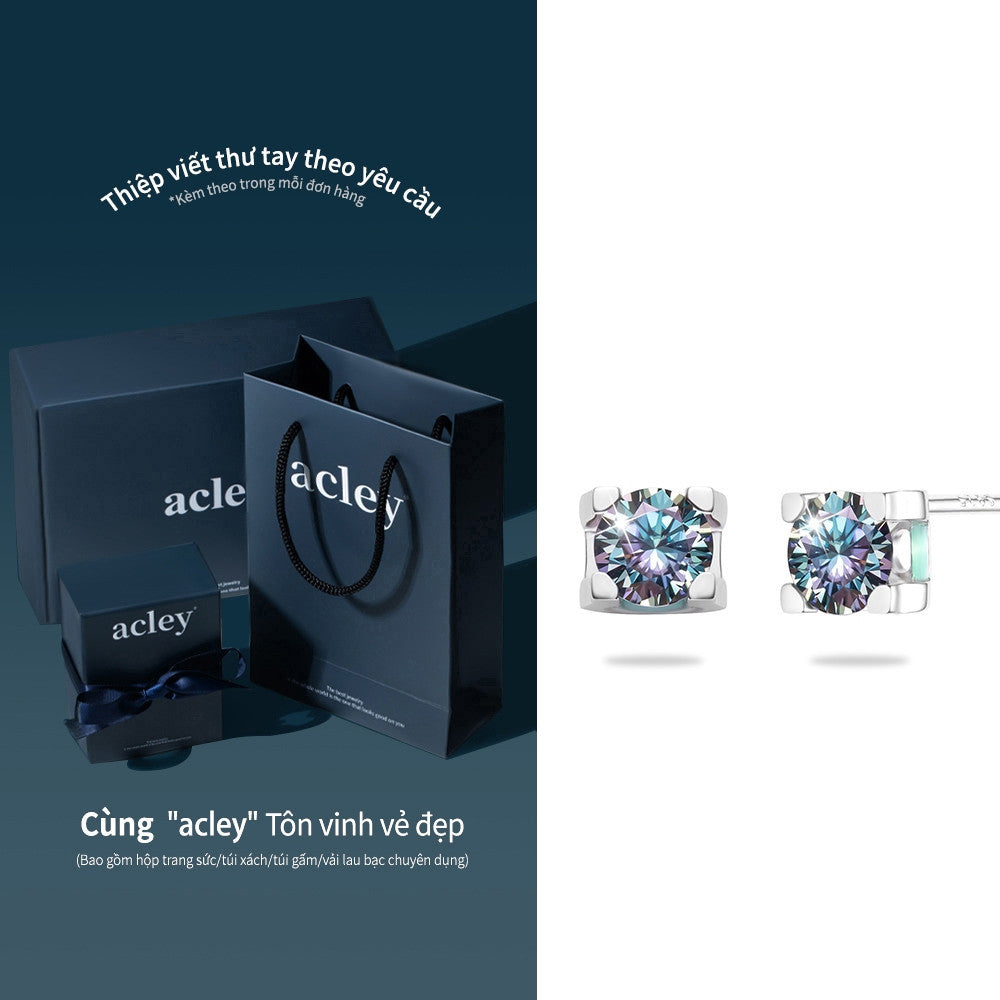 Bông tai nụ bạc S925 đính đá Moissanite dáng vuông