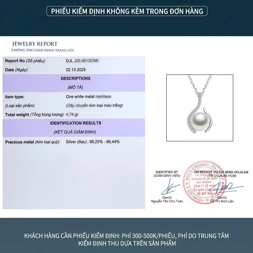 Dây chuyền bạc S925 ngọc trai nước ngọt dáng giọt nước