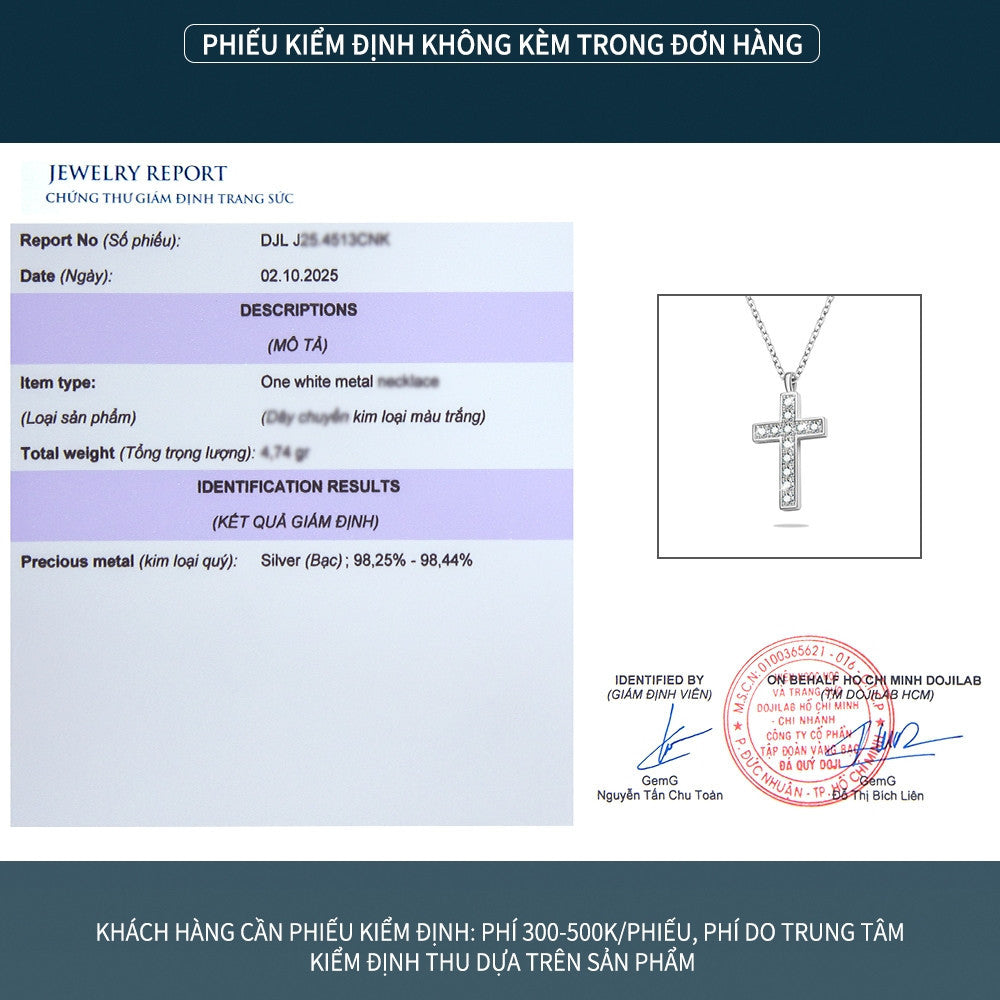 Dây chuyền bạc S925 mặt thánh giá đính đá moissanite