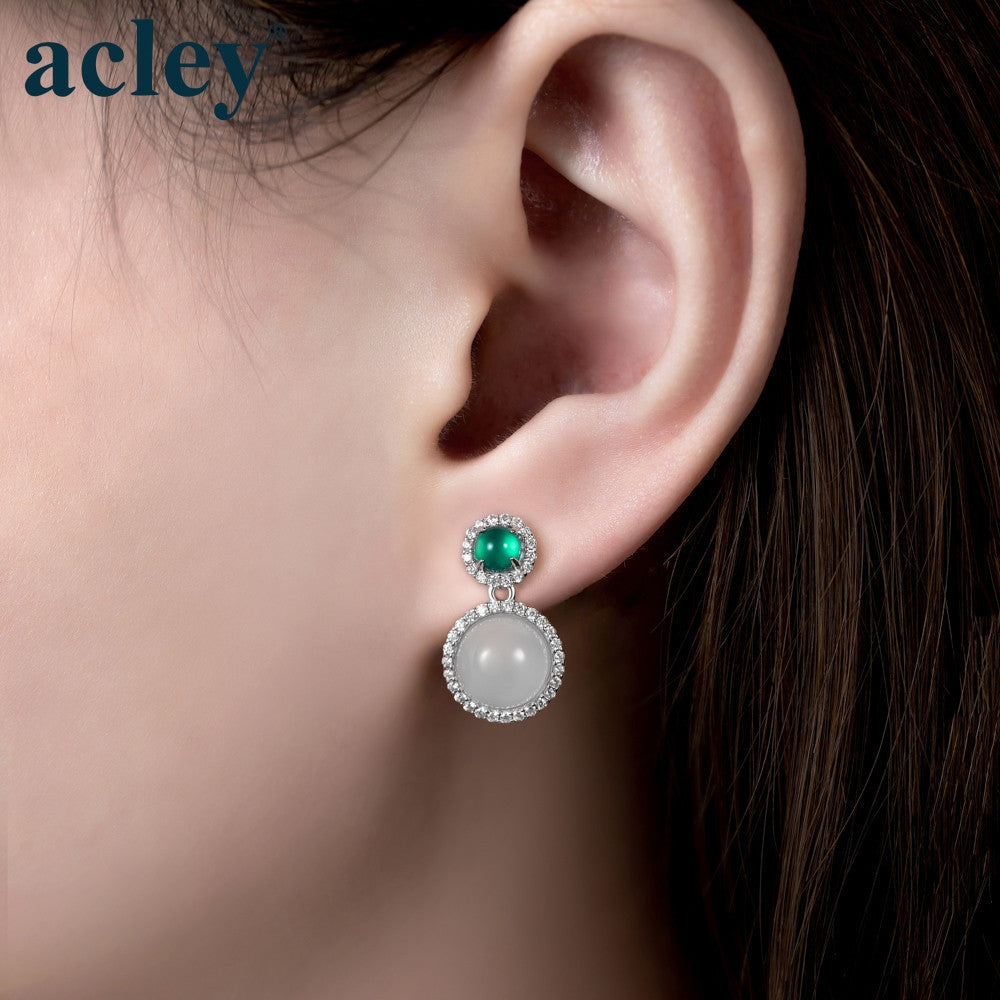 Dây chuyền bạc S925 mặt đá mã não chalcedony viền zircon 5A
