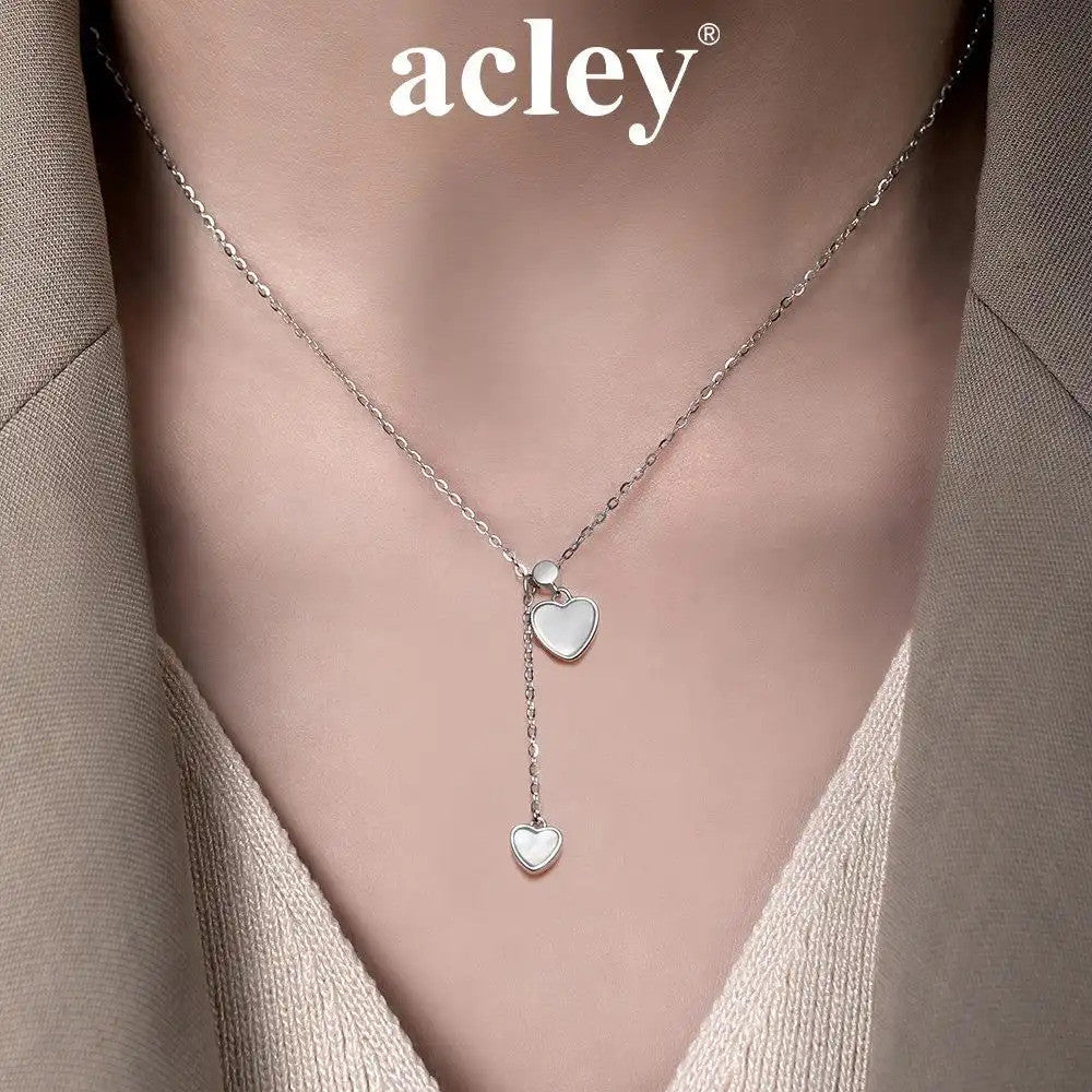 Dây chuyền thả dây bạc S925 trái tim xà cừ trắng