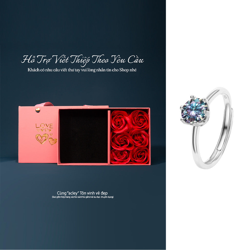 Nhẫn bạc S925 đính đá Moissanite dáng solitaire