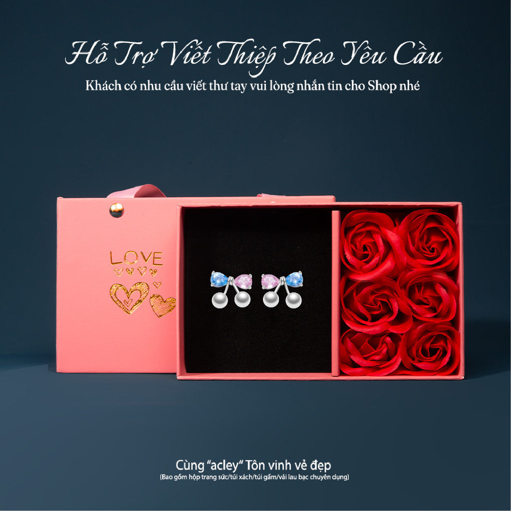 Bông tai bạc S925 nơ phối ngọc trai đính đá zircon 5A