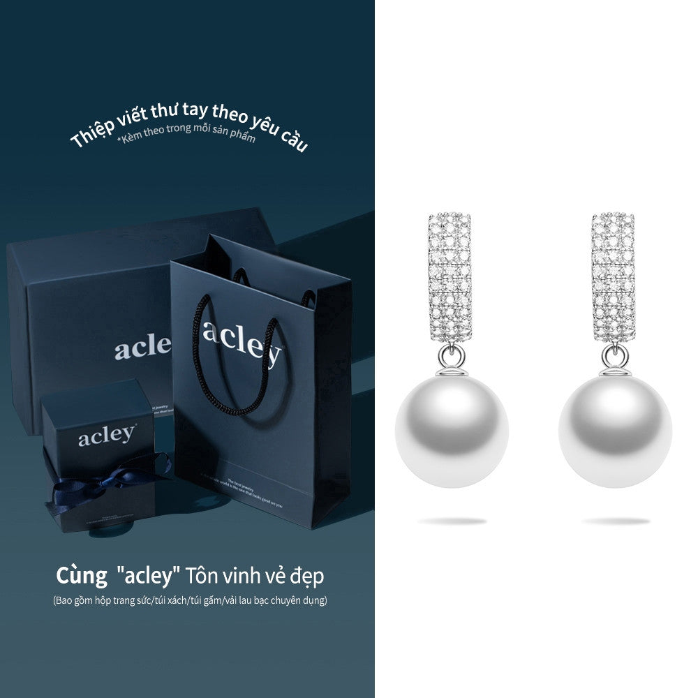 Bông tai bạc S925 dáng khoen đính zircon 5A phối ngọc trai
