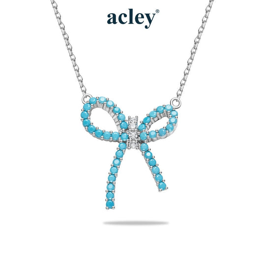 Dây chuyền nơ bạc S925 khảm đá turquoise
