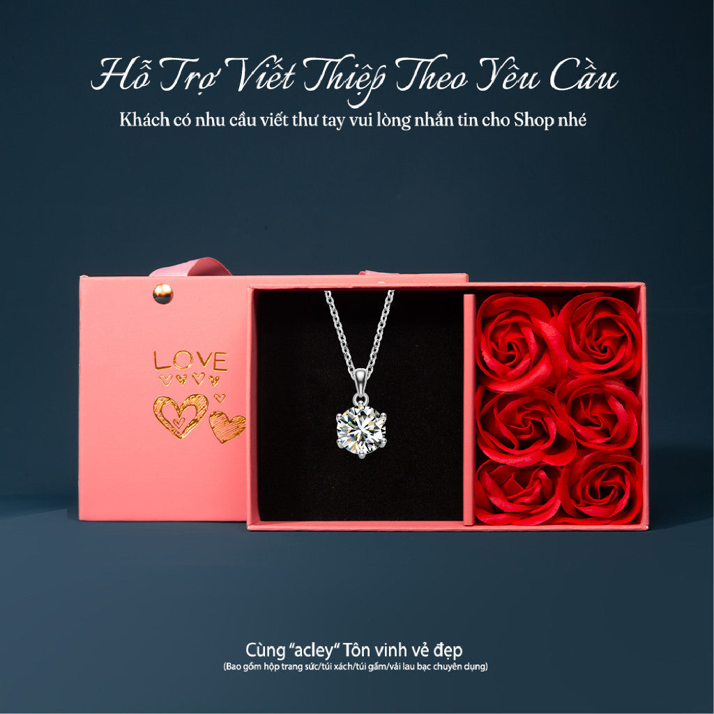 Dây chuyền bạc S925 đính đá Moissanite viên tròn 6 chấu