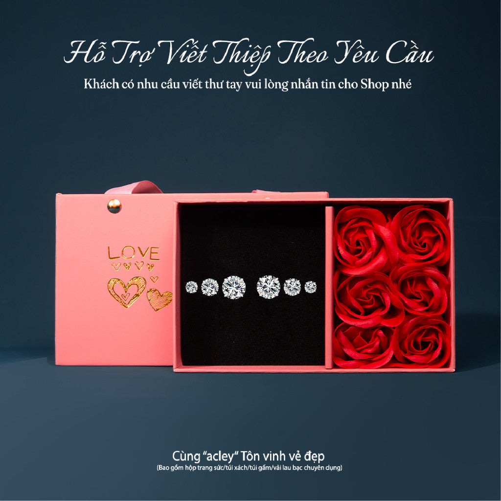 Bộ 3 đôi bông tai nụ bạc S925 đính đá zircon 5A