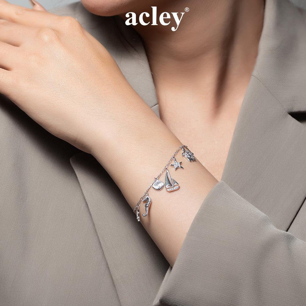 Lắc tay bạc S925 charm biển đính đá zircon 5A