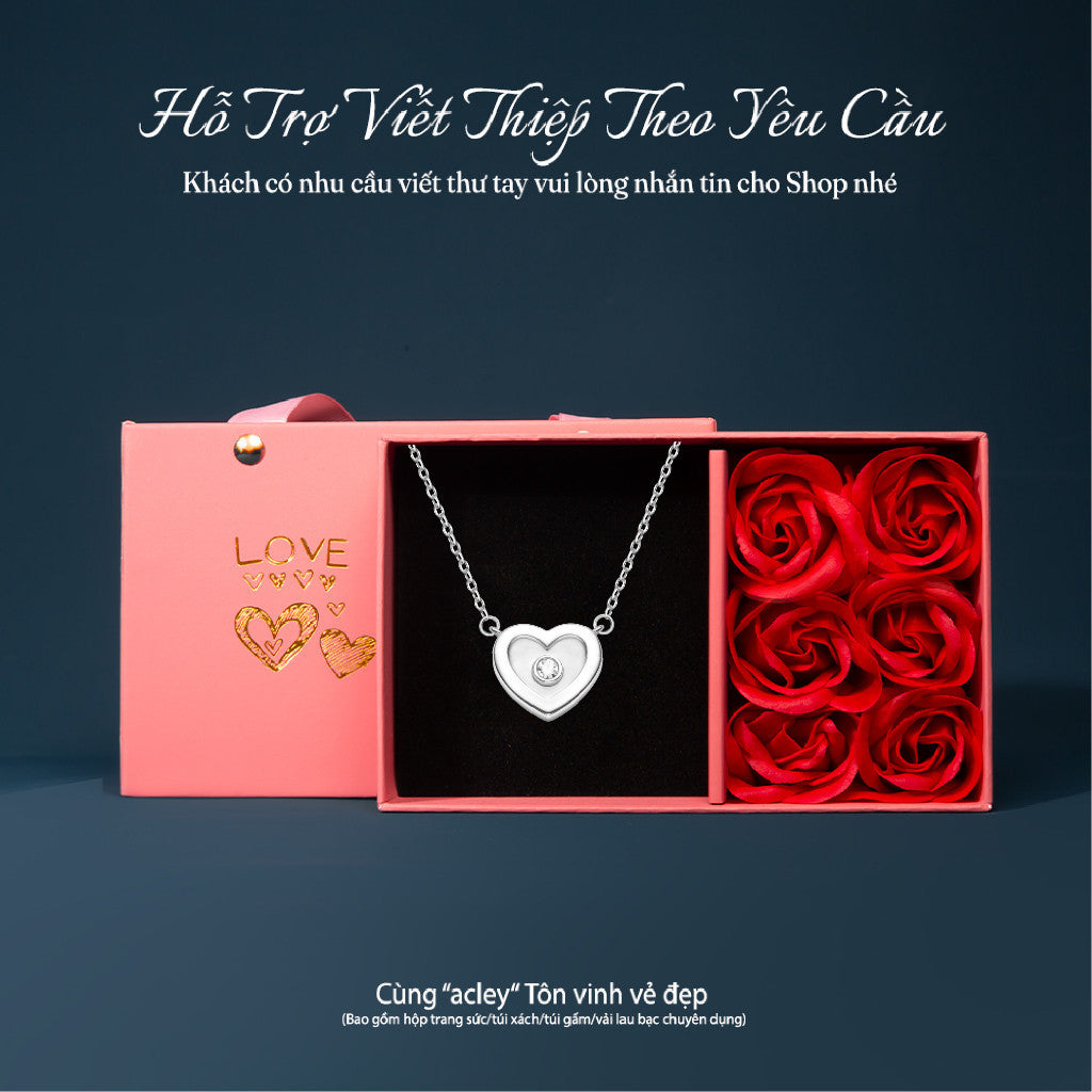 Dây chuyền bạc S925 mặt trái tim xà cừ trắng đính đá zircon 5A