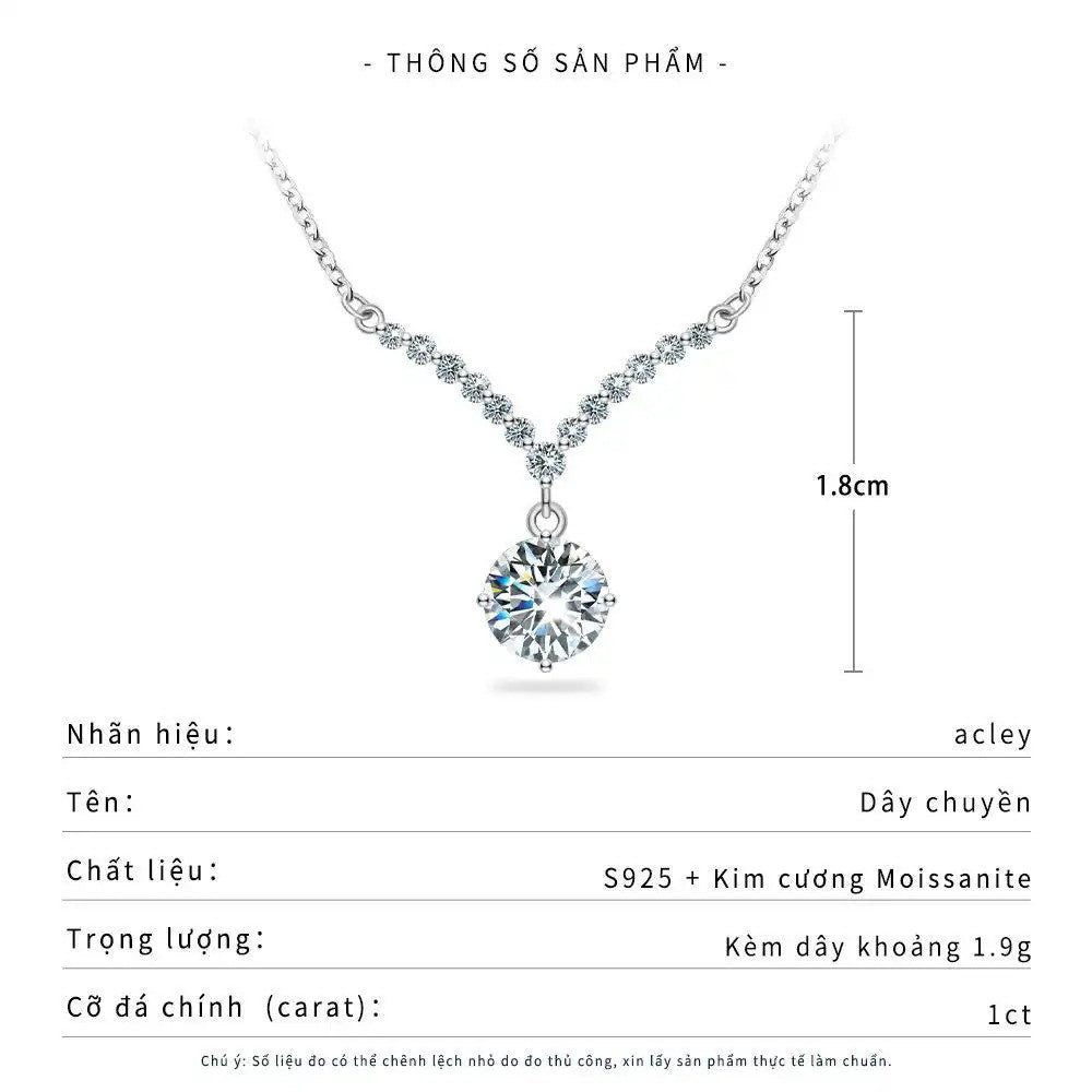 Dây chuyền bạc S925 dáng chữ V đính đá Moissanite