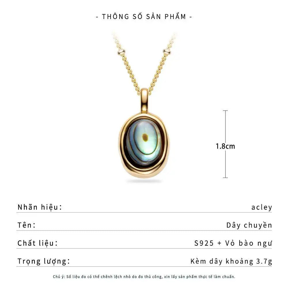 Dây chuyền bạc S925 mặt oval xà cừ bào ngư
